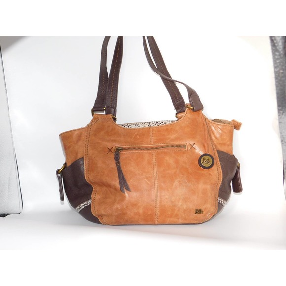 The Sak Womens Shoulder Bag Brown Tan Color Block Leather Handbag - Picture 4 of 8